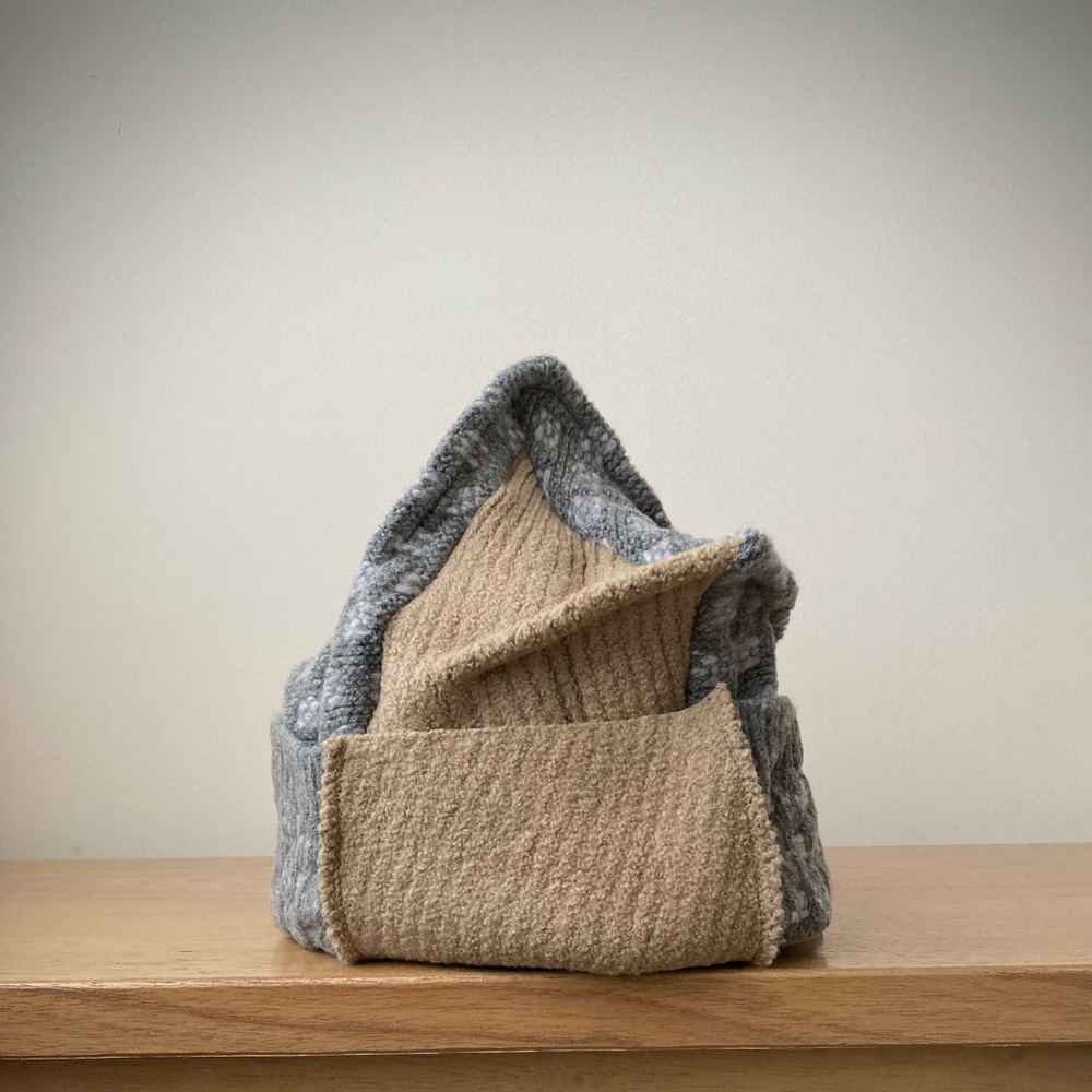 joodito origami crown 100% wool sweater hat japanese boro patchwork beanie cap - Picture 11 of 11